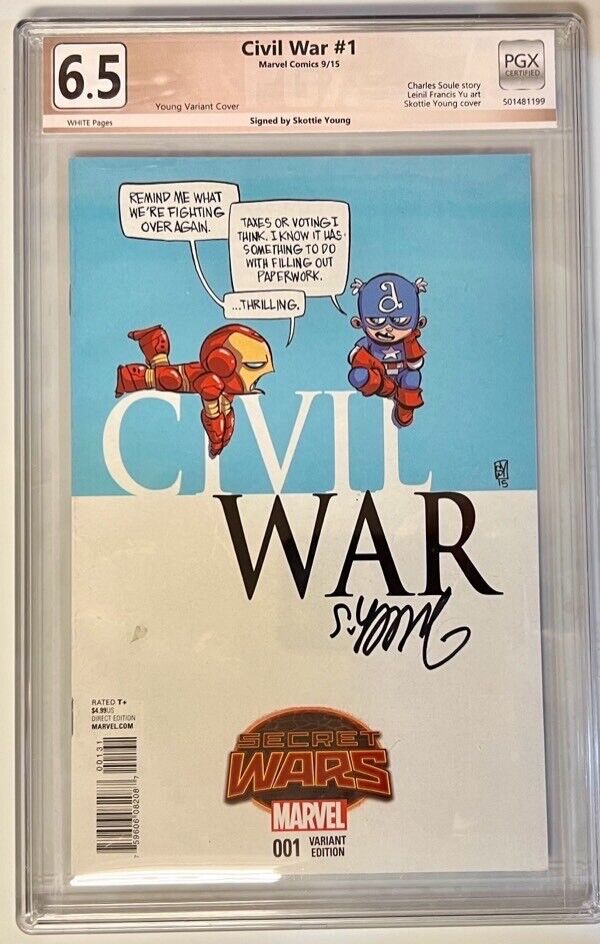 Civil War #1 - Scottie Young Variant!  2015 PGX Signature Graded 6.5 Signed !!!