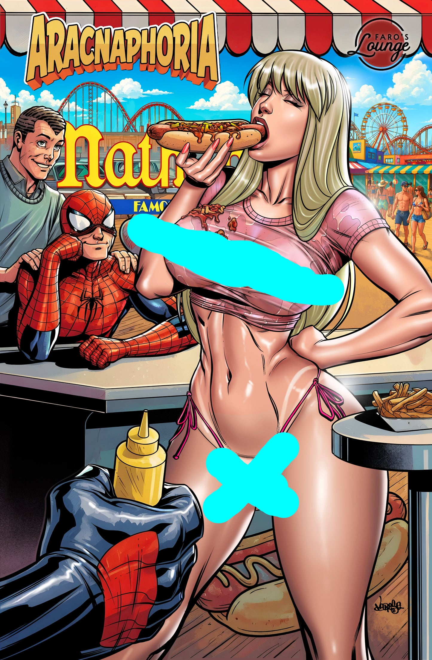 ARACNAPHORIA #1 – Gwen Stacy Hot Dog Wet-T-Shirt Mature LTD 15 | Cover by Jose Varese